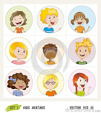 Set of kids avatar icons Vector Illustration