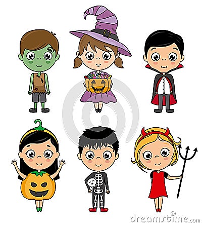 Set kids costumes halloween Vector Illustration