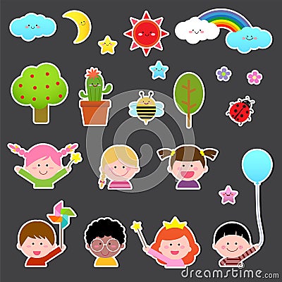 Set of kids and cute nature element Vector Illustration