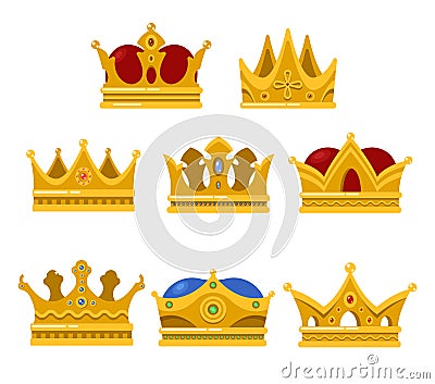 Set of king or queen golden crown icon Vector Illustration