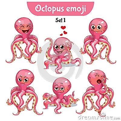 Vector set of cute octopus characters. Set 1 Vector Illustration