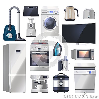 Set of kitchen appliance, electronics for home Vector Illustration