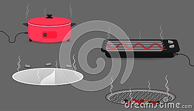 Set of kitchen equipment with pan boiler toaster. illustration eps10 Vector Illustration