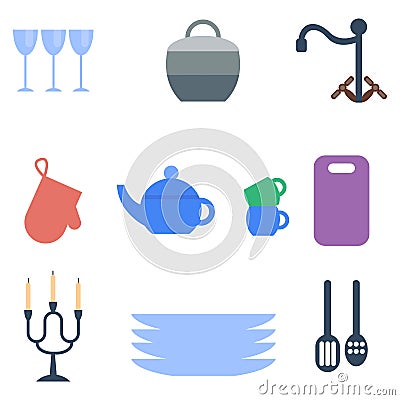 Set of kitchen utensils food kitchenware cooking battery domestic tableware vector illustration Vector Illustration