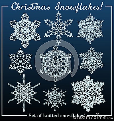 Set of knitted snowflakes. Vector Illustration