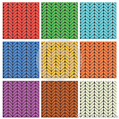 Set of 9 knitted wool colorfull seamless patterns Vector Illustration