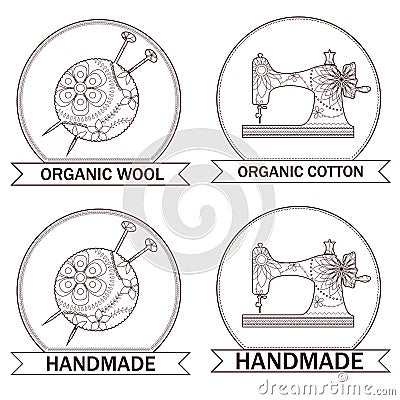 Set of knitting and sewing logos Vector Illustration