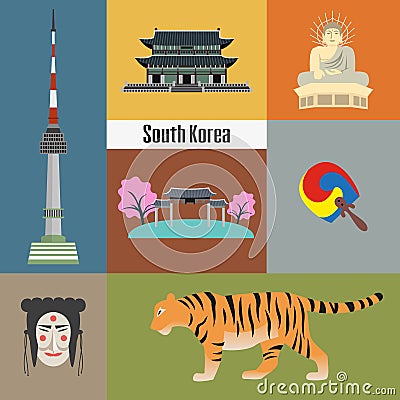 Set of Korean national symbols. Vector Illustration