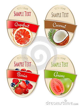 Set of labels of berries and fruit. Vector Illustration