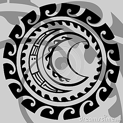 Maori Moon tattoo flash. Set of labels and elements. Vector set illustration template tattoo. Cartoon Illustration