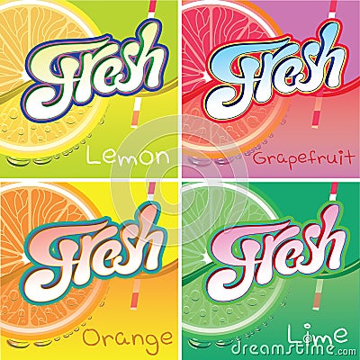 Set of labels with fruit and fresh juice Vector Illustration