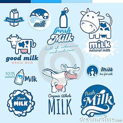 Set of labels and icons for milk Vector Illustration
