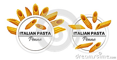 Set of labels for italian pasta, penne Vector Illustration