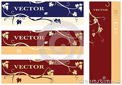 Set of labels with leaves, grapes and vines. Vector Illustration