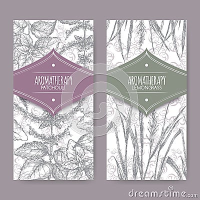 Set of 2 labels with lemongrass and patchouli Vector Illustration