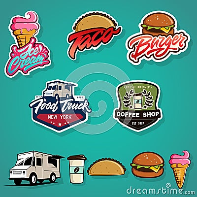 Set of labels, logotype and elements for different fast food Stock Photo