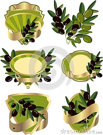 Set of labels with olive branches Vector Illustration