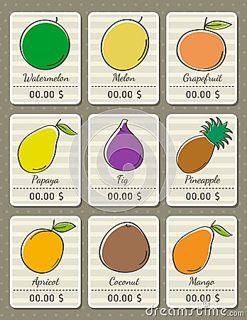 Set of labels with organic fruits, vector Vector Illustration