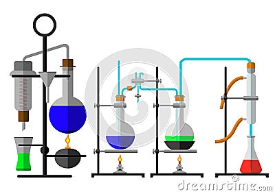 Set laboratory flask chemical reagent in flat design Cartoon Illustration