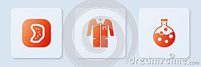 Set Laboratory uniform, Bacteria and Test tube and flask. White square button. Vector Vector Illustration