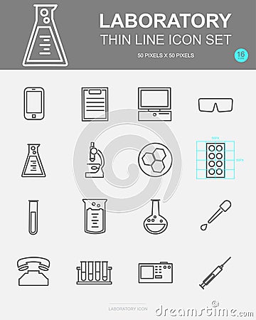 Set of Laboratory Vector Line Icons. Includes experiment, research, chemistry, chemical and more Vector Illustration