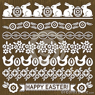 Set of Lace Paper with flowers and easter eggs Vector Illustration