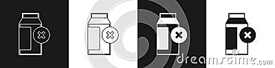 Set Lactose intolerance icon isolated on black and white background. Not allow milk. Allergy concept, lactose Vector Illustration