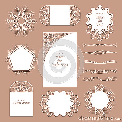 A set of lacy napkins. It can be used as frames, design for tags. Separators for registration of your ideas Cartoon Illustration