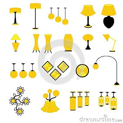 Set of Lamp and Lighting Equipment Vectors and Icons Vector Illustration