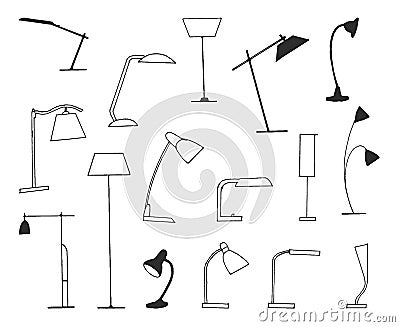 Set lamps isolated on white background. Vector illustration in a sketch style. Vector Illustration