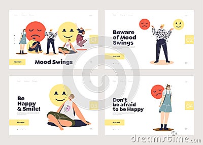 Set of landing pages with emotional health and mood swings concept. Website templates Vector Illustration