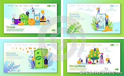 Set of concept of landing pages on finance theme. Vector Illustration