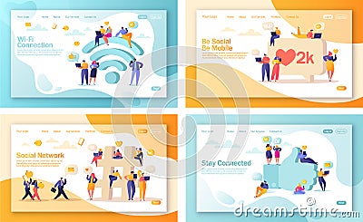 Set of concept of landing pages for mobile website development and web page design. Vector Illustration