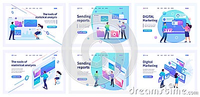 Set of landing pages about testing programs and mobile applications. Isometric 3D and 2D illustrations. Programmers Vector Illustration