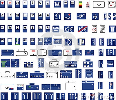 Set of lane and service indication signs Vector Illustration