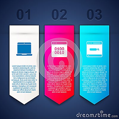 Set Laptop, Binary code and Search engine. Business infographic template. Vector Vector Illustration
