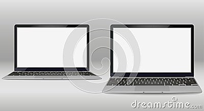 set of laptop in different angles. isolated on background Stock Photo
