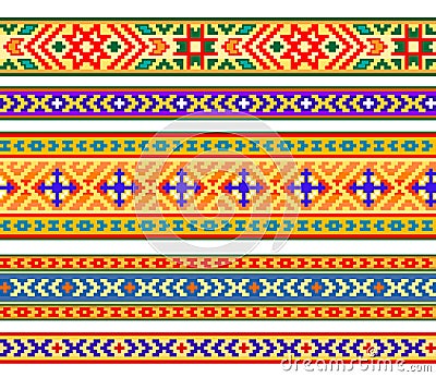 Set of Latvian traditional ribbons. Seamless pattern ornament. Ethnic decoration for Baltic song festival. Beautiful ornate Vector Illustration