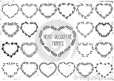 Set of laurels and wreath in shape heart. Cartoon Illustration