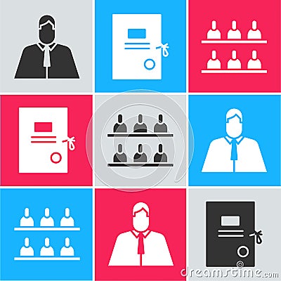 Set Lawyer, attorney, jurist, Lawsuit paper and Jurors icon. Vector Vector Illustration