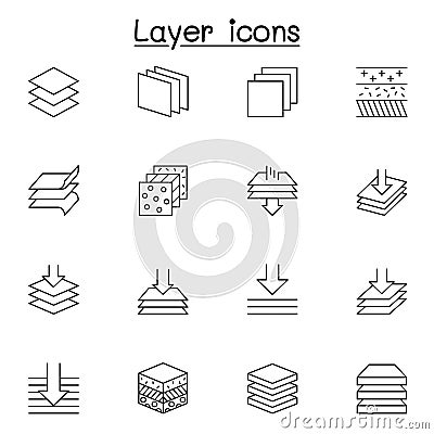 Set of Layer related vector line icons. contains such Icons as waterproof, fabric layer, protection, absorb and more Vector Illustration