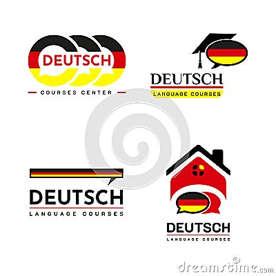 Set of Learning Deutch German Language Class Logo. the language exchange program, forum, speech bubble Vector Illustration