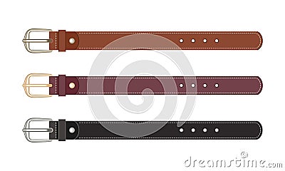 Set of leather belts with buckles. Vector Illustration