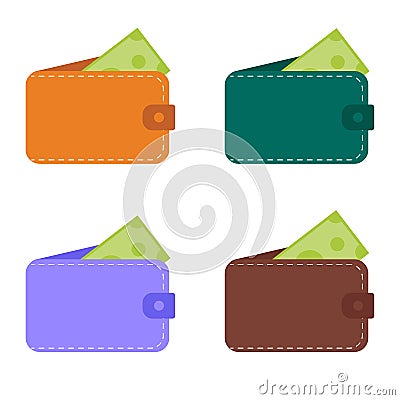 Set of leather open money wallets. Isolated on white background. Vector illustration Stock Photo