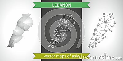 Lebanon set of grey and silver mosaic 3d polygonal maps. Graphic vector triangle geometry outline shadow perspective maps Vector Illustration