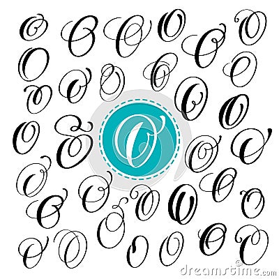 Set letter O. Hand drawn vector flourish calligraphy. Script font. Vector Illustration