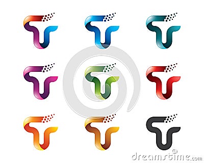 Set of letter T logo template. Colorful letter T design vector. Vector Illustration