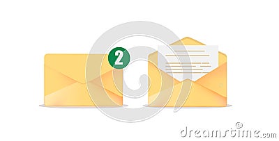 Set of letters, envelopes, postcard, paper mail with, note and open handmade envelope, vector set Vector Illustration