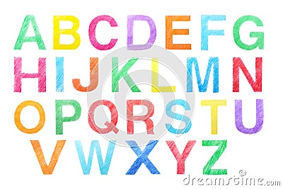 Set of letters written with color pencils on background, top view Stock Photo