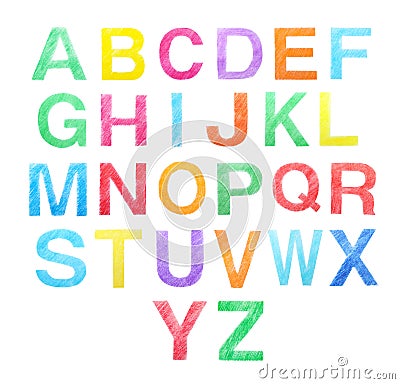 Set of letters written with color pencils on background, top view Stock Photo